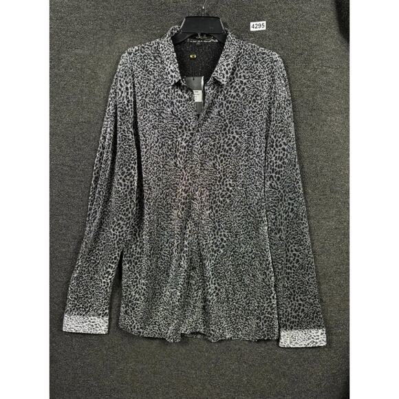 Barocco Los Angeles Dress Shirt Mens 2XL Silver Leopard Metallic Button Up B320 - Picture 1 of 8